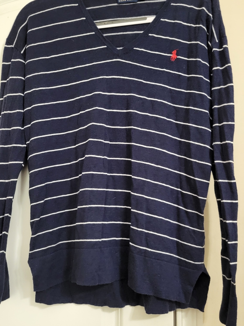 Ralph Lauren Men’s Navy Striped V-Neck Sweater